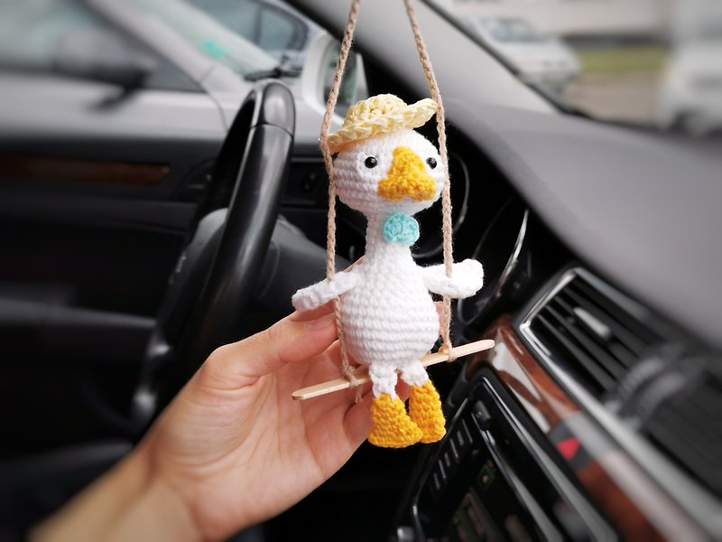 Goose on the wings, car accessory for women, goose plush, car ornament - Keychains - Other Materials White