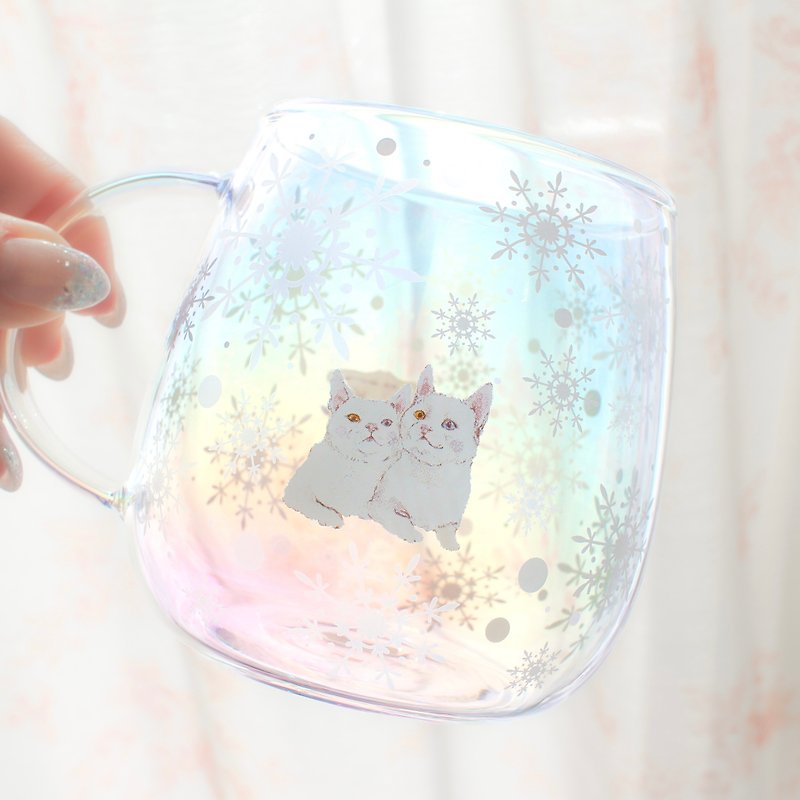 雪降る世界に白猫さんと〜オーロラ耐熱グラス〜 - グラス・コップ - ガラス ホワイト