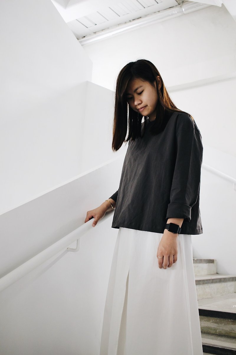 Basic Top - Charcoal Grey - เสื้อผู้หญิง - ผ้าฝ้าย/ผ้าลินิน สีเทา