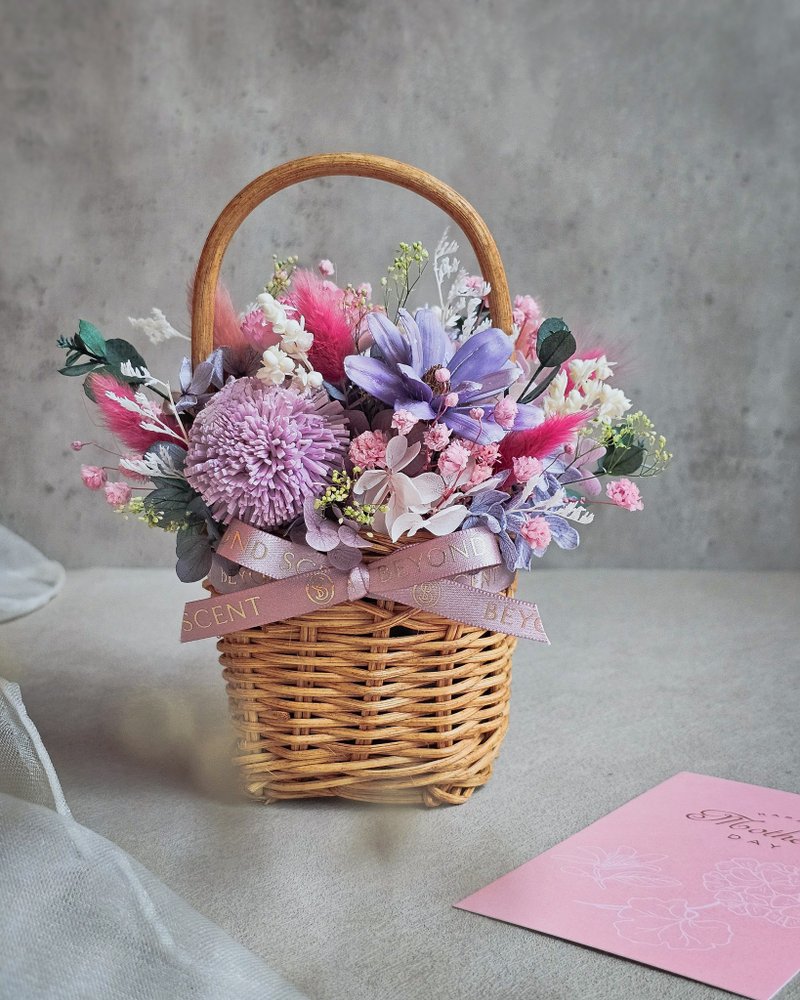 春日擴香小花籃【成品/材料包】母親節限定 - 花藝/盆栽/植栽 - 植物．花 粉紅色