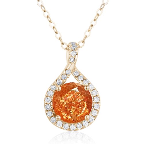 Majade Jewelry Design 太陽石鑽石水滴項鍊-14k黃金多層次頸鏈-簡約星球吊墜-日光石