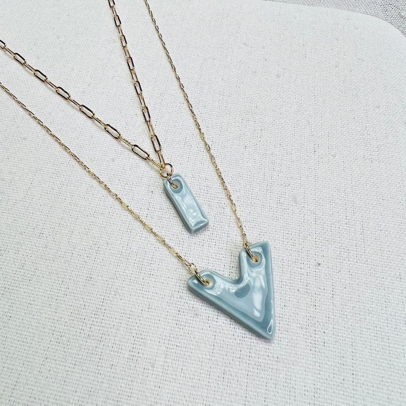 Urban Chic 都會系列  陶瓷項鏈  Mist Blue Geometry  霧藍幾何 - 項鍊 - 瓷 灰色
