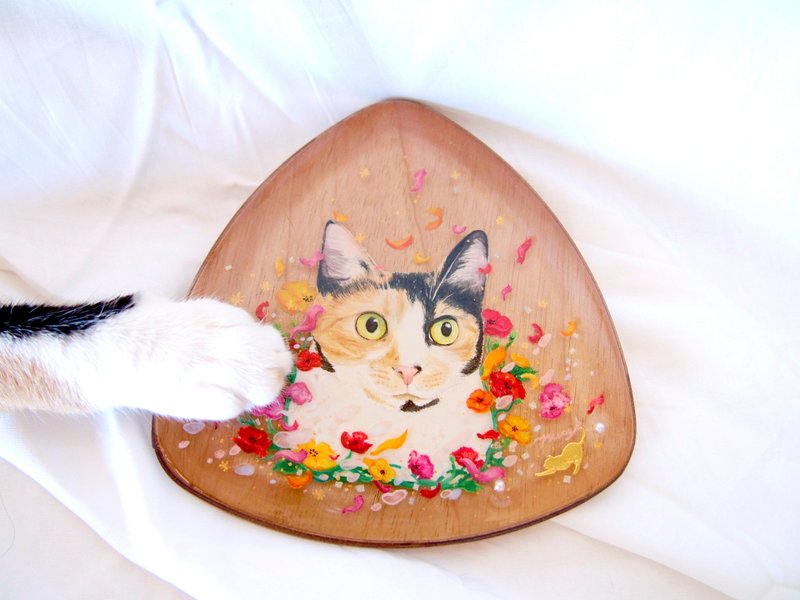 Hand-painted custom pet cat and dog portrait resin painting - Customized Portraits - Resin Multicolor