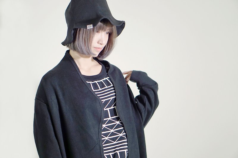 【X-BLIND】素黑長版棉質外套大衣 (中性) - 外套/大衣 - 棉．麻 黑色