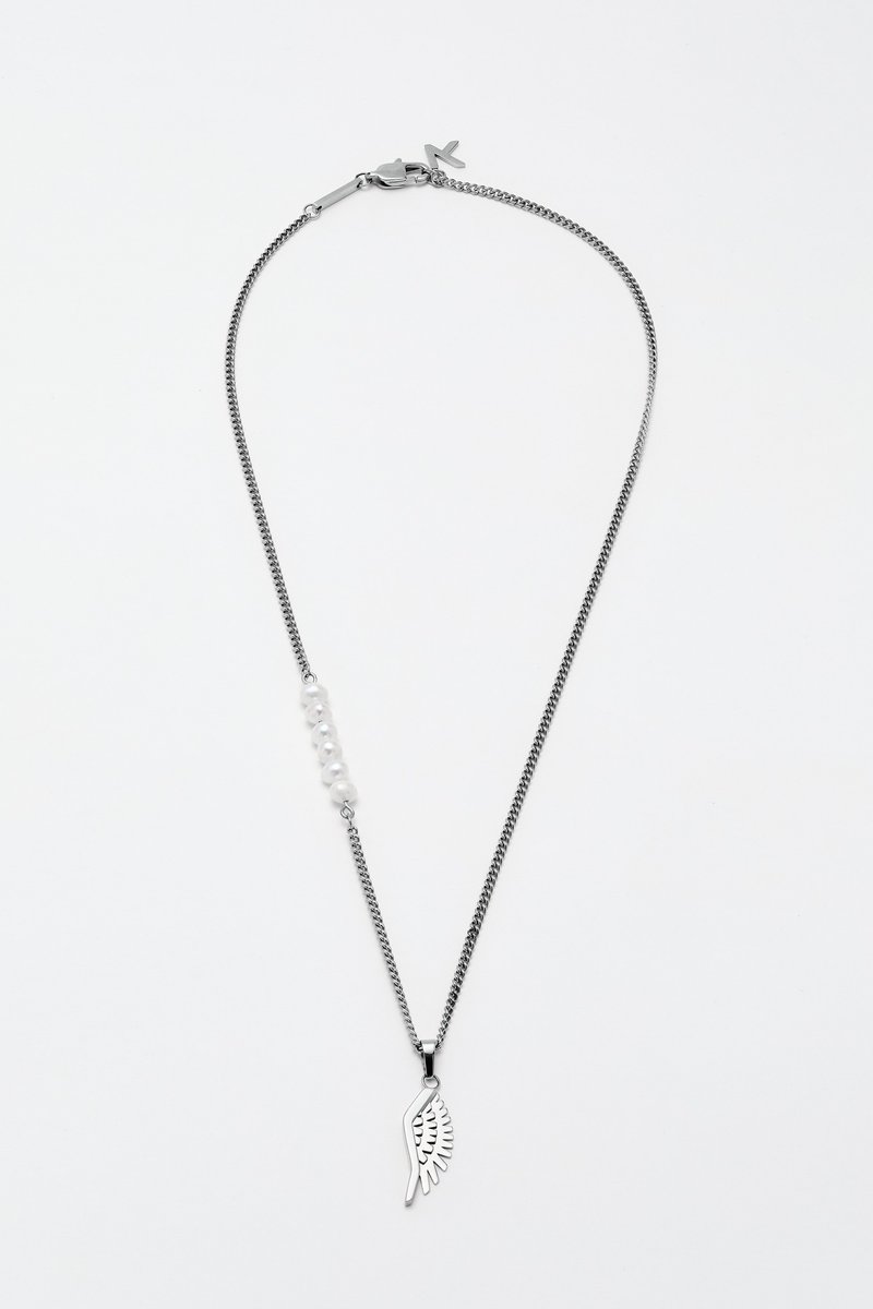 Robot Wing Necklace Silver & White Pearl (470mm)  頸鍊 - 項鍊 - 不鏽鋼 