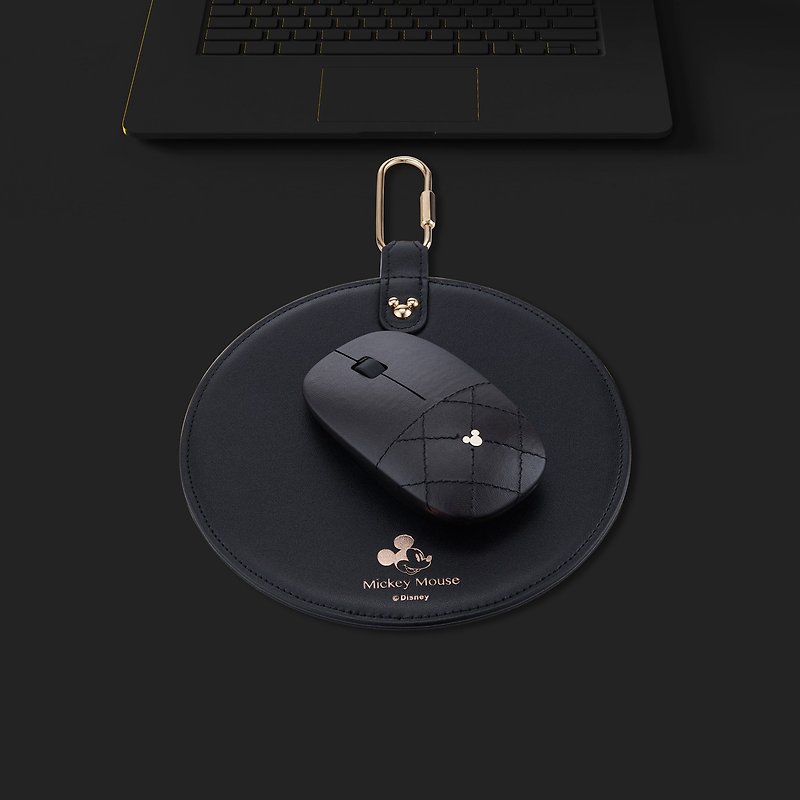 [Gift 1+1] Mickey Leather Wireless Optical Mouse + Mouse Pad Value-Black - Computer Accessories - Faux Leather Black