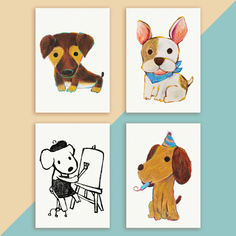 狗 萌寵 臘腸狗 鬥牛犬  明信片 賀年 生日 萬用卡 - 卡片/明信片 - 紙 咖啡色