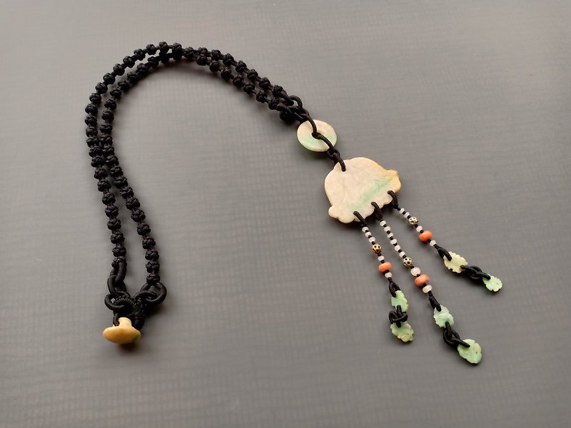 # SD023 Old Jade Coral Necklace - Long Necklaces - Jade White