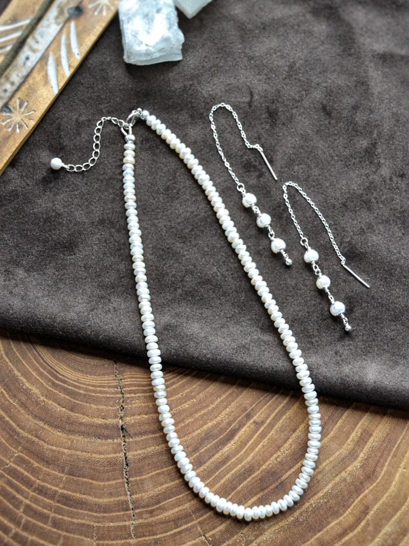 White Pearl Necklace Choker and Pearls Earrings for Women Wedding jewelry - 頸鏈 - 珍珠 白色