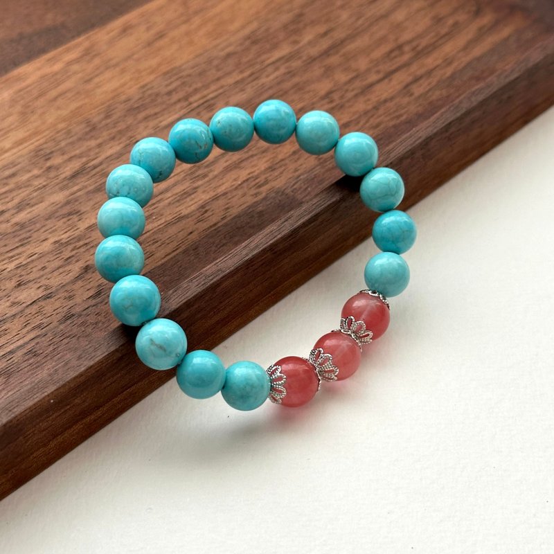 [Sagittarius and Capricorn | December birthday] Blue turquoise watermelon glass Silver bracelet for luck, courage and peace - Bracelets - Semi-Precious Stones Multicolor