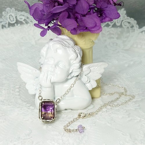 善觀手作 墜子 紫黃晶 水晶 紫水晶 長方形 925銀飾 項鍊 寶石 飾品 首飾