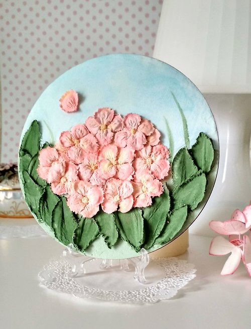 YourFloralDreams Round small painting with hydrangea Floral painting gift Hydrangea wall decor