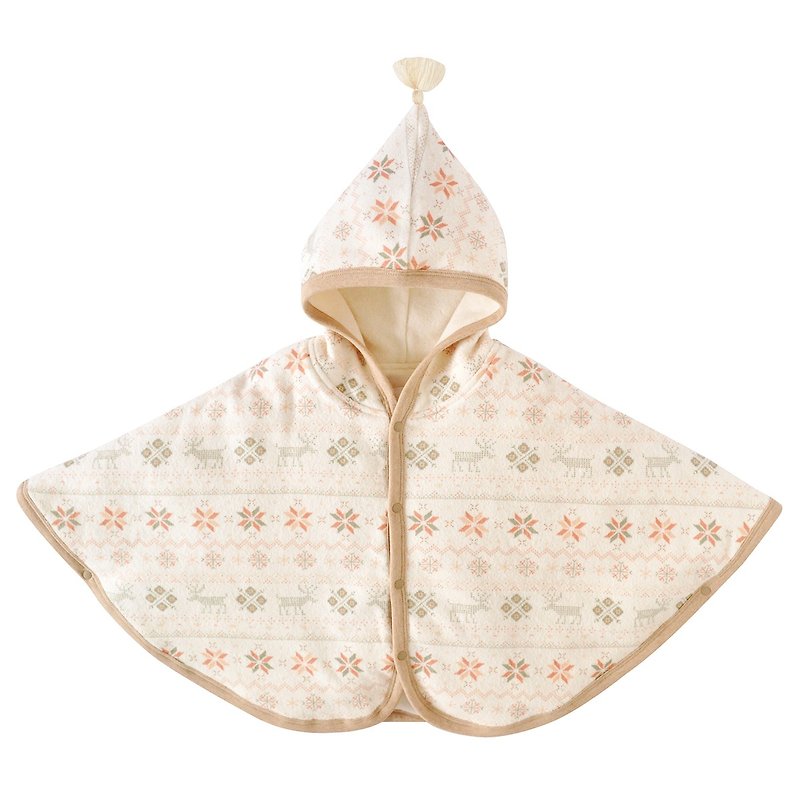 [SISSO Organic Cotton] Small Snowflake Brush Warm Cotton Cloak (Tangerine Snowflake) - เสื้อโค้ด - ผ้าฝ้าย/ผ้าลินิน ขาว