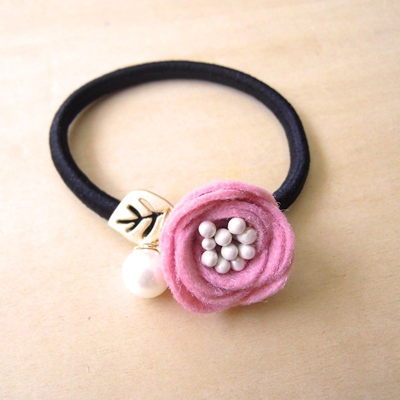 RARAPUPU Flower Pearl Hair Tie Pink Valentine's Birthday Christmas Exchange Gift - Hair Accessories - Other Materials Pink