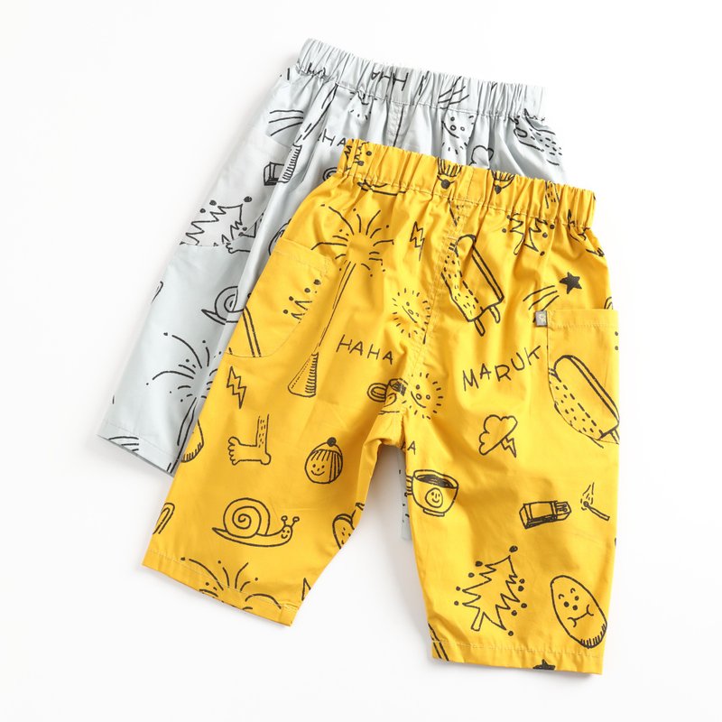 [Clearing Offer] Printed Cropped Pants Gray/Yellow - กางเกง - ผ้าฝ้าย/ผ้าลินิน หลากหลายสี