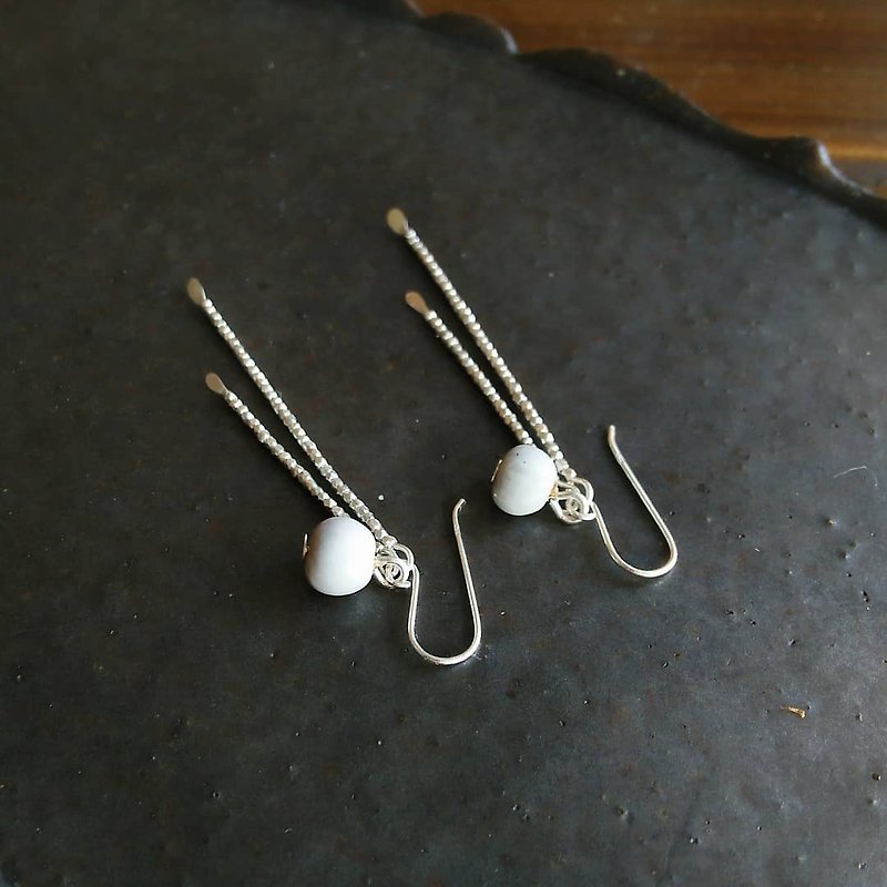 2 strand Silver earrings│Sparkling Karen Silver small beads, Village Juzudama (Job's Tears) / Earrings or Clip-On/ Chiang Mai, Thailand - Earrings & Clip-ons - Silver Silver