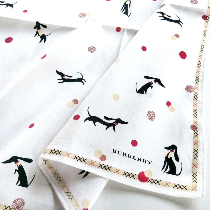 Burberry Vintage Handkerchief Dachshund Dogs 20 x 20 inches - 絲巾 - 棉．麻 卡其色