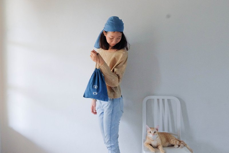 Mini Drawstring Bag ::: Natural Indigo ::: 013 - กระเป๋าหูรูด - วัสดุอื่นๆ สีน้ำเงิน