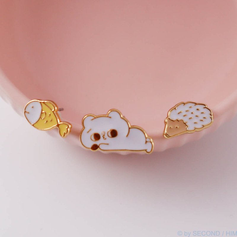Shuangshuang cat hedgehog friends where to go for a picnic three-piece earrings - Earrings & Clip-ons - Enamel 