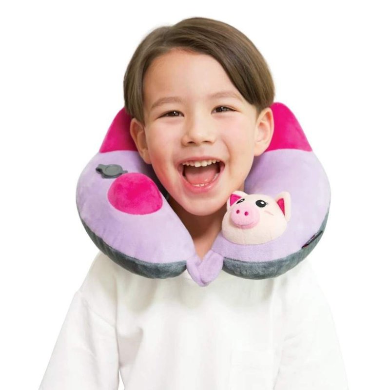 KID'S INFLATABLE NECK PILLOW, WITH PATENTED PUMP, PIGLET EDITION - หมอนรองคอ - เส้นใยสังเคราะห์ สีม่วง