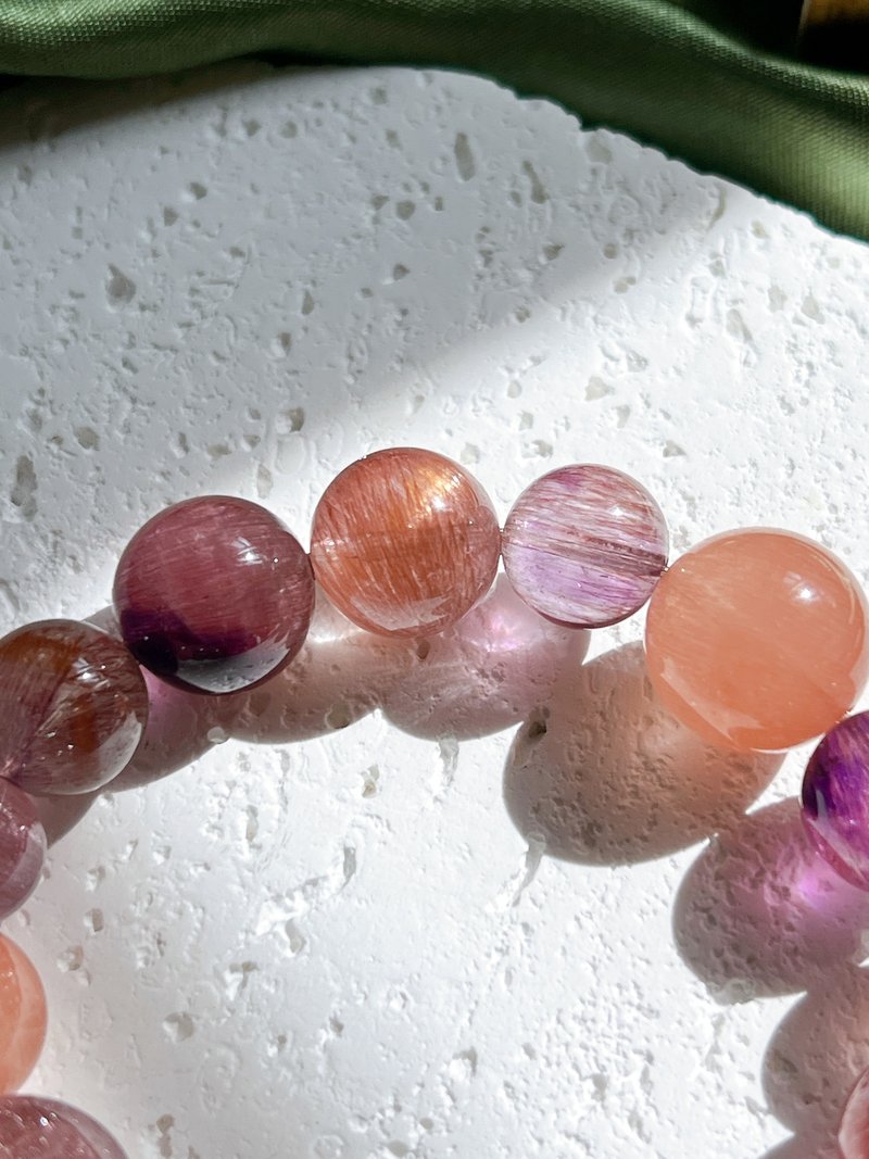 天然粉橙金光超七 粉橘超七 三輪骨幹仙女超七 - 手鍊/手環 - 水晶 橘色