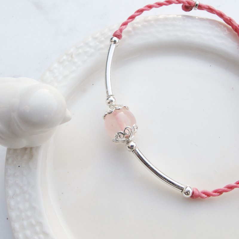 Big staff Taipa [handmade silver] amethyst × powder crystal wax rope bracelet peach blossom wisdom - Bracelets - Sterling Silver White