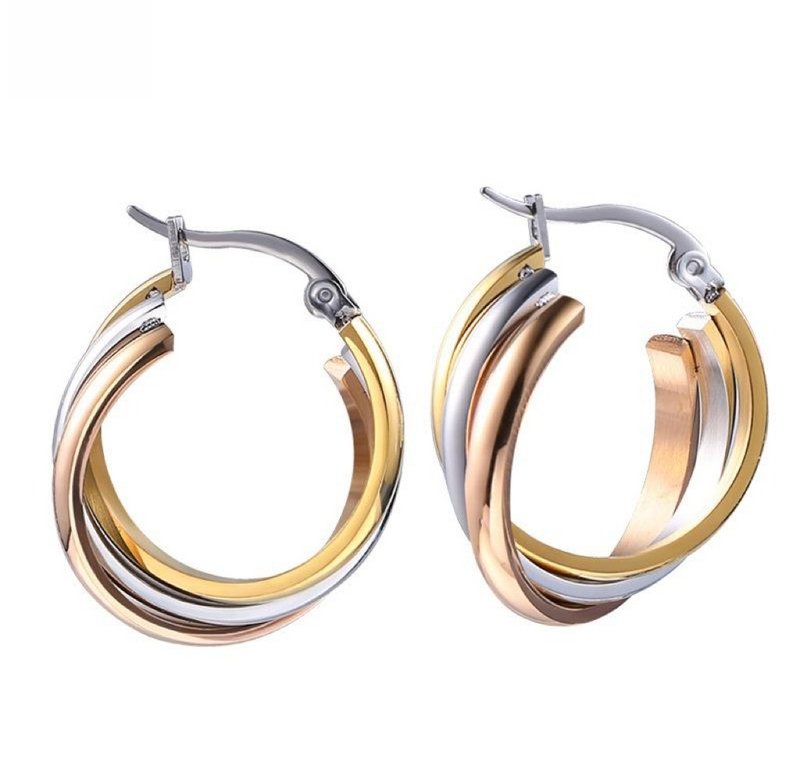 SALTY PUMPKIN Salty Pumpkin Hypoallergenic Three-color Simple Titanium Steel Earrings Unisex - ต่างหู - โลหะ 