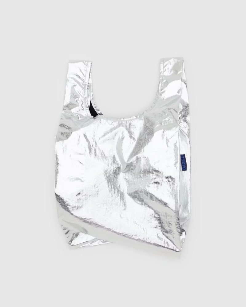 BAGGU Eco-friendly Storage Shopping Bag-Small Size-Limited Silver - กระเป๋าถือ - วัสดุกันนำ้ สีเงิน