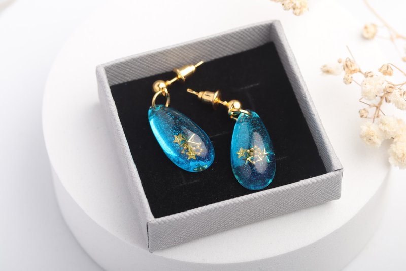 Handmade resin earrings - 耳環/耳夾/耳骨夾 - 塑膠 藍色