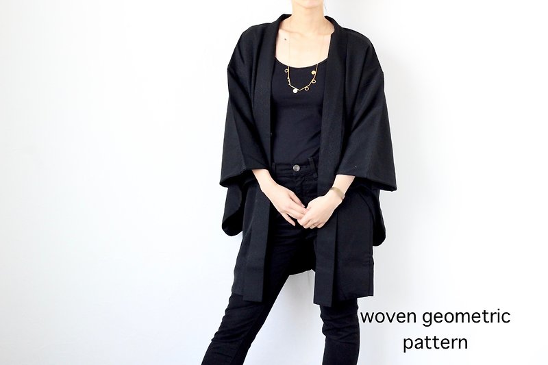 Geometric Haori, kimono black /4155 - เสื้อแจ็คเก็ต - ผ้าไหม สีดำ