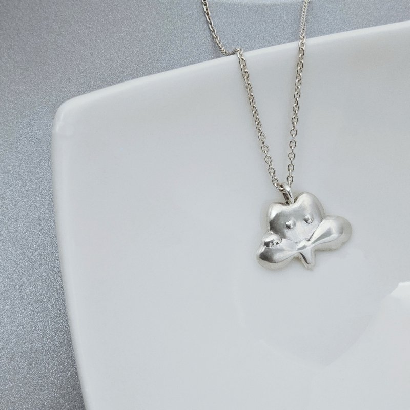 Hungry Sprouts Cat 925 Sterling Silver Necklace - สร้อยคอ - เงินแท้ สีเงิน