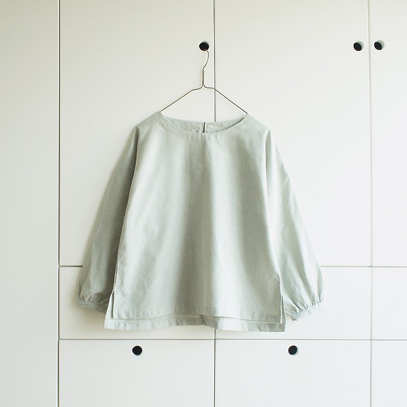 puff sleeve cotton blouse : mint - 女上衣/長袖上衣 - 棉．麻 綠色