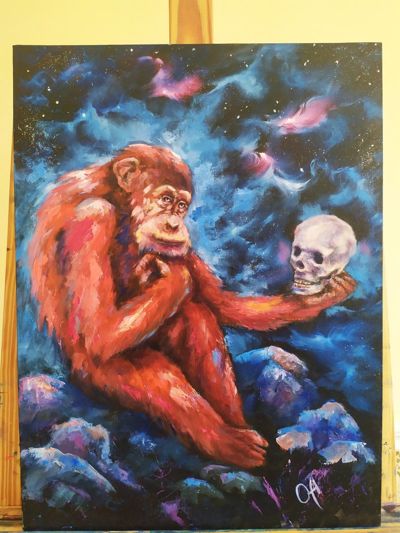 Original oil painting of the Universal thinker. Fantasy. Space. Universe. Galaxy - Posters - Cotton & Hemp Multicolor