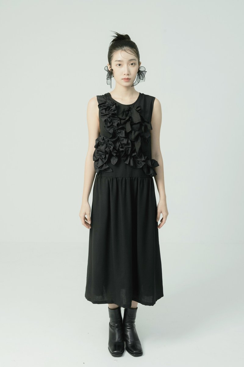 Xinzhai and Zuowang Black Ruffles & Ribbons Dress - One Piece Dresses - Other Man-Made Fibers Black