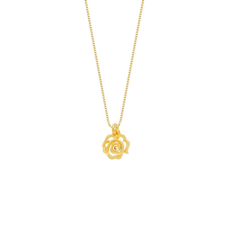 藏寶箱金飾 9999黃金純金 氣質立體玫瑰花朵墜子/項鍊 - 項鍊 - 24k 金 金色