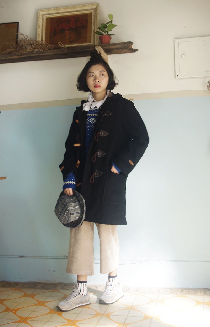 4.5studio- vintage treasure hunt - the classic blue plaid wool coat horn button - Women's Casual & Functional Jackets - Wool Blue