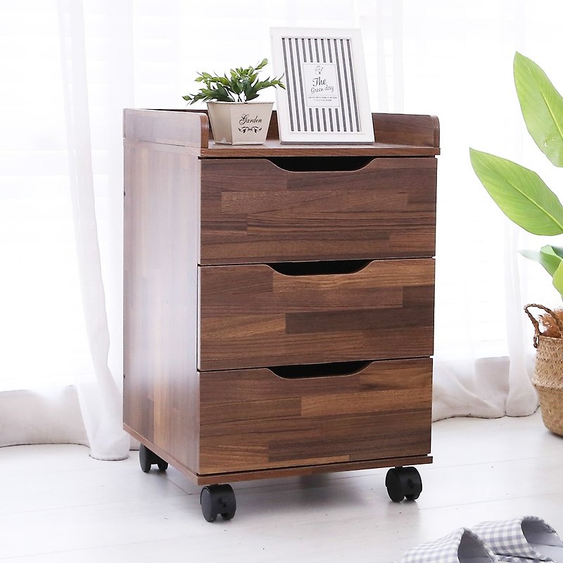[Wei Man] Simple country-style mobile three-drawer cabinet with sockets, drawer cabinet, cabinet storage and storage - Storage - Wood Brown