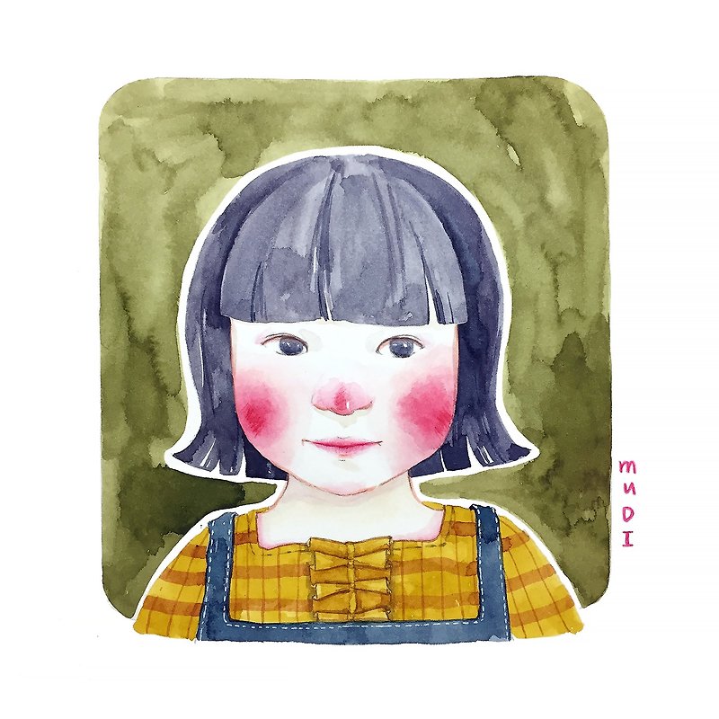 Miss MUDI single watercolor hand-painted customized portrait - Customized Portraits - Paper 