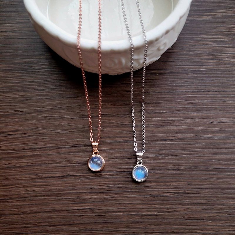 Blue moonlight. 6mm Blue Moonlight Minimalist Necklace 925 Silver Clavicle Necklace - Necklaces - Sterling Silver Blue