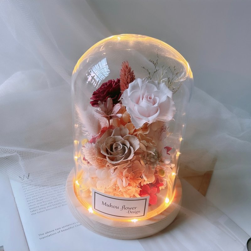 ガラスドーム プリザーブドフラワー 名入れギフト オーダーメイドギフト バレンタインギフトボックス - ドライフラワー・ブーケ - 寄せ植え・花 