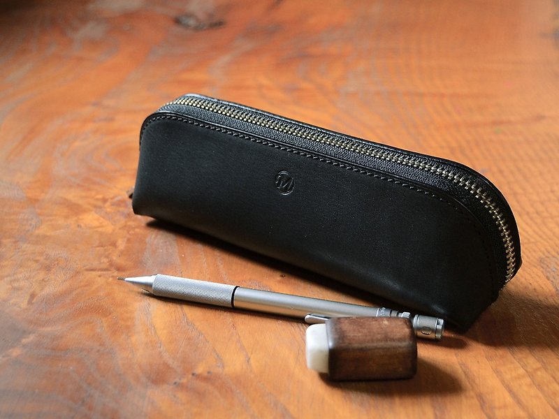 Pen Case Italian Leather Black - กล่องดินสอ/ถุงดินสอ - หนังแท้ สีดำ