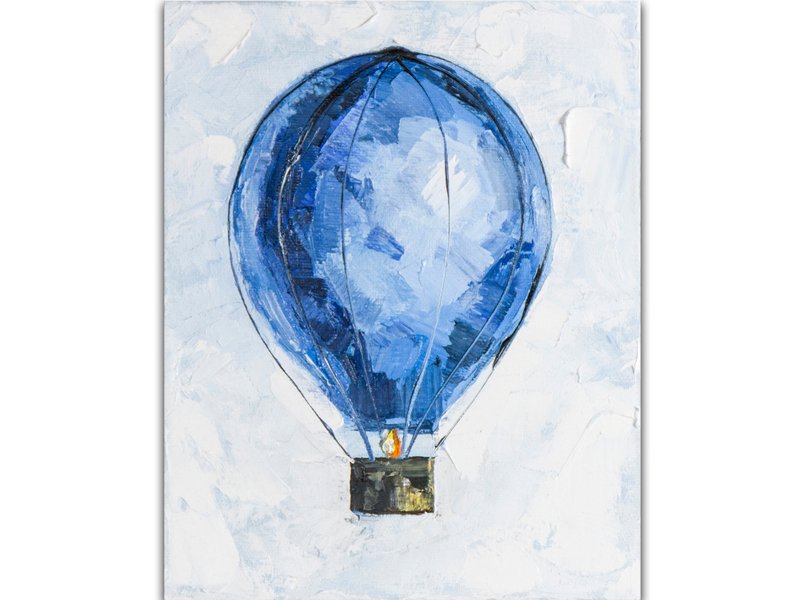 Hot Air Balloon Painting Blue Original Art Skyscape Impasto Oil Hand-Painted - Posters - Other Materials Blue