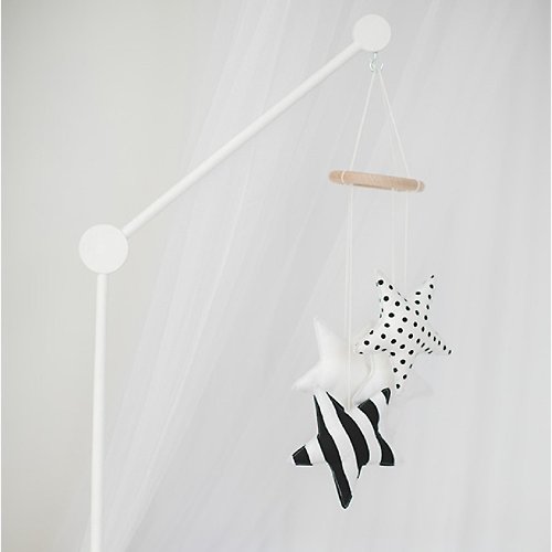 Cot and Cot Crib mobile and wooden hanger arm, white and black