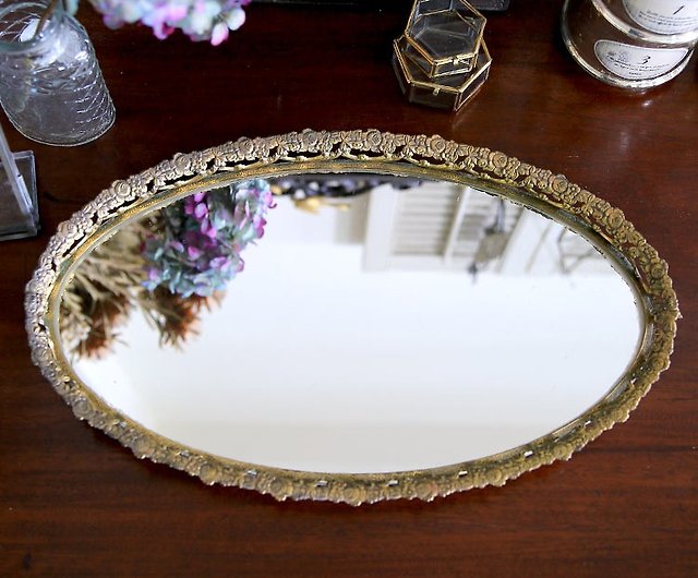 American Antique French Rose Mirror, Small Mirrored Vanity Trays