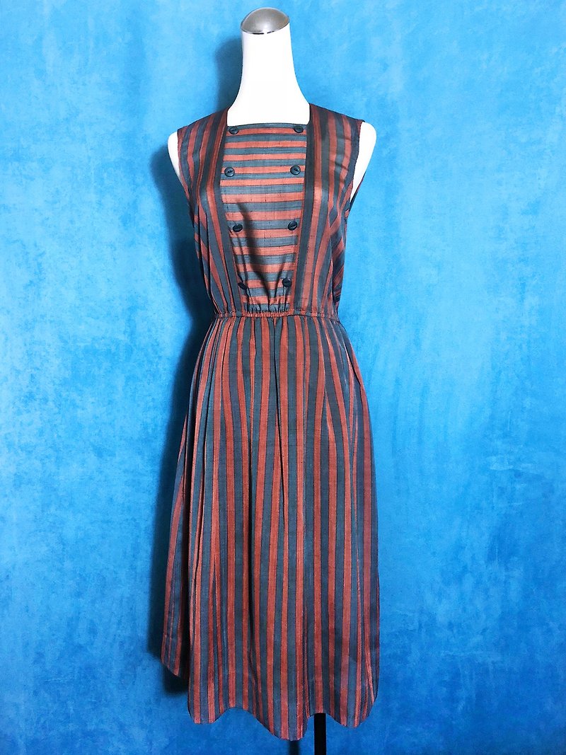 Striped Sleeveless Vintage Dress / Bring back VINTAGE abroad - One Piece Dresses - Polyester 