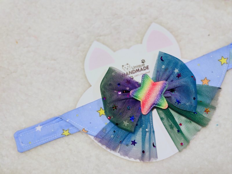 Pet cats, dogs and dogs with star-shaped shirt collar and bow tie - Collars & Leashes - Cotton & Hemp Blue