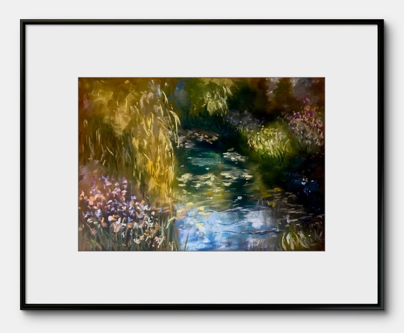 Whispers of a Hidden Stream Original soft pastel painting - 壁貼/牆壁裝飾 - 其他材質 綠色