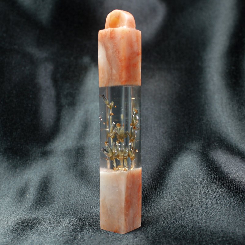 客製化手工印章-|永生花薰衣草樹脂印章 1.8x1.7 CM|篆刻印章 - 印章/印台 - 石頭 