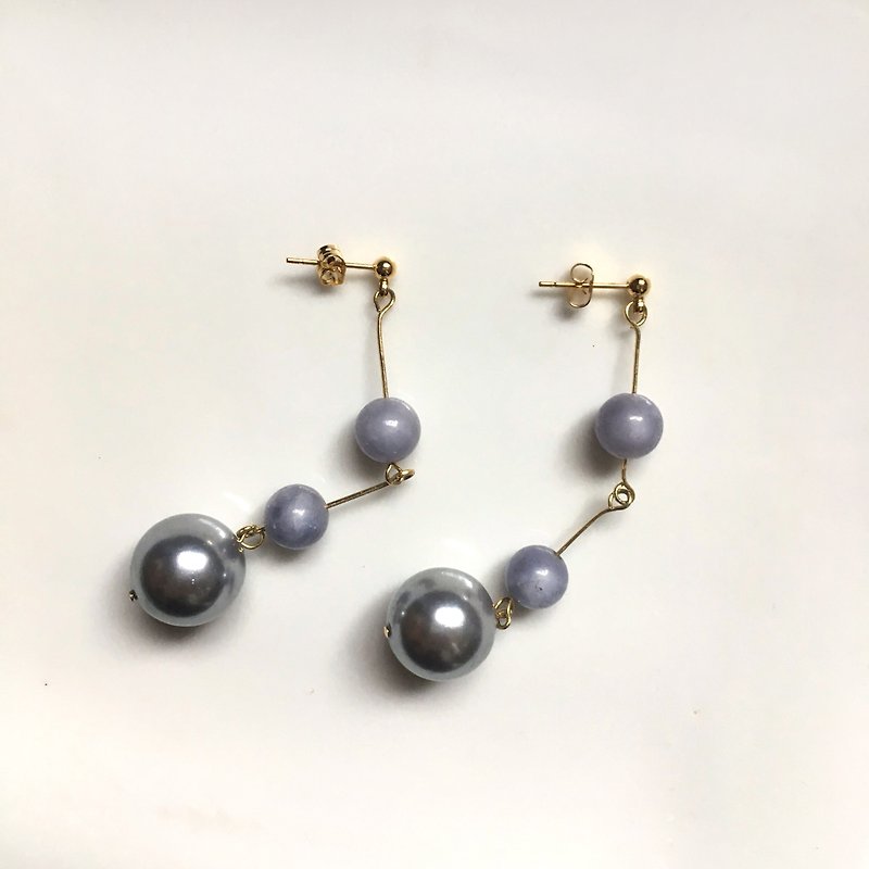 海藍珍寶耳環 - 925純銀鍍22k耳針 - 耳環/耳夾 - 寶石 銀色