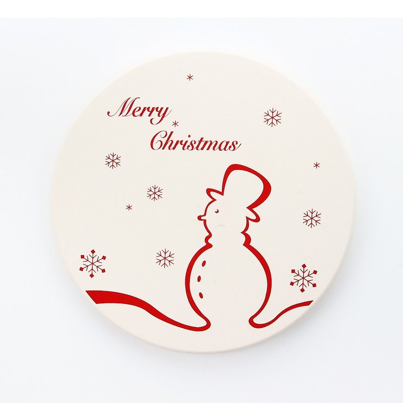 Red Snowman Water-Absorbent Coaster - Coasters - Pottery Red